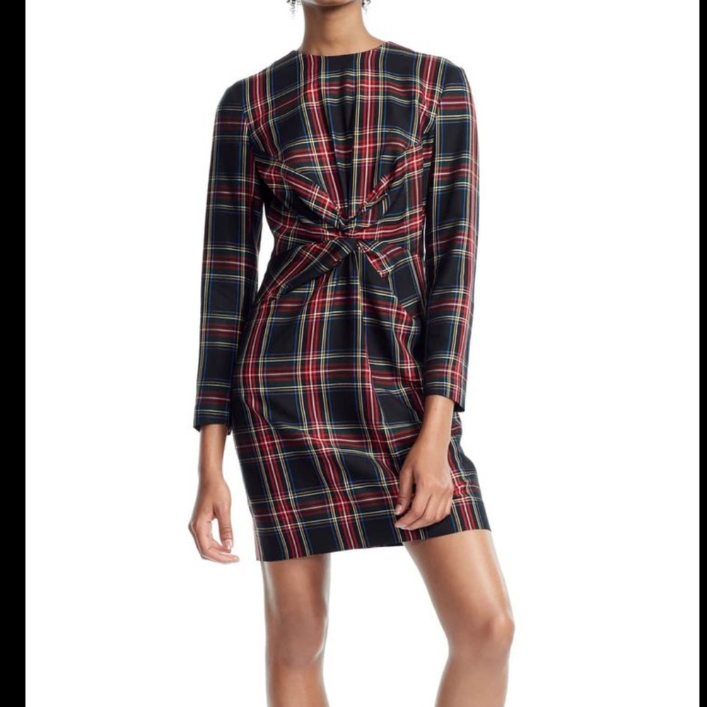 Maje Red and Black Plaid Long Sleeve Dress